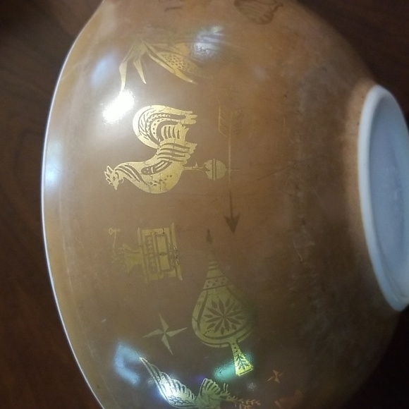 PYREX Early American Rooster pattern Cinderella brown and gold mixing bowl - Picture 7 of 12